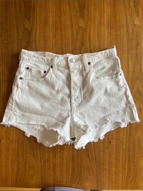 Levi's White Frayed Hem Denim Shorts
